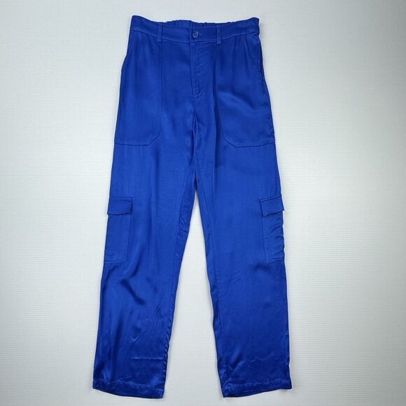 YFB Young Fabulous & Broke Satin Cargo Pants Blue Rayon Blend Women’s Small - Picture 2 of 10